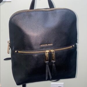 Michael Kors Rhea Medium Pebbled Slim Black Leather Backpack